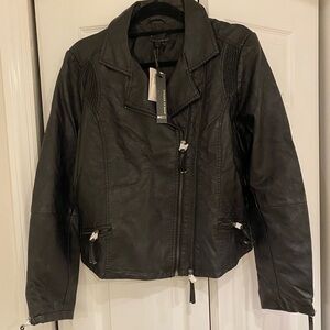 Faux Leather Black Vintage Jacket Size Large for Women NWT